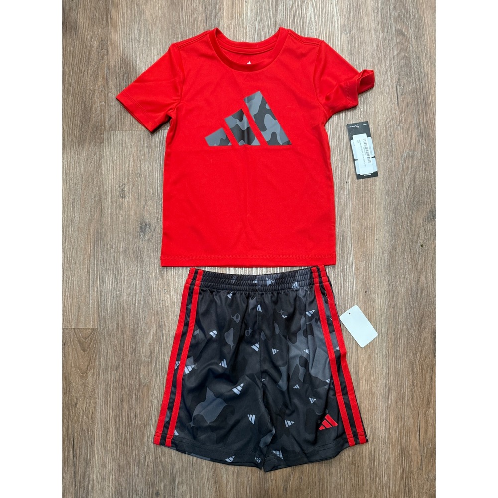 Adidas Boys Activewear‎ Set Red Camo Logo T-Shirt & Shorts Kids Size 4 New
